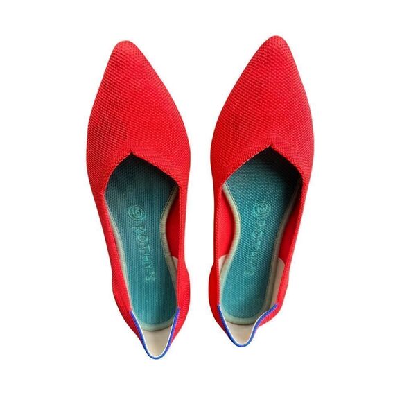Rothy's The Point Ballet Flat Knit Fabric Size W8 Red Pointed Toe - Picture 4 of 9